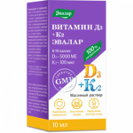 Витамин Д3 (D3) 500 МЕ+К2 Эвалар капли (раствор масляный для приема внутрь 10 мл фл. с дозатором-капельницей (1)) Эвалар ЗАО - Россия