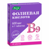 Фолиевая кислота 600 мкг с витаминами В12 и В6 (таблетки 0.22 г N40) Эвалар ЗАО- Россия